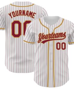 Custom White Crimson Pinstripe Crimson-Old Gold Authentic Baseball Jersey