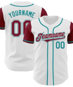 Custom White Crimson-Teal Authentic Two Tone Baseball Jersey