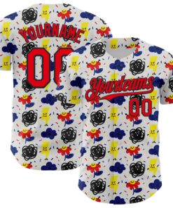 Custom White Fire Red-Black 3D Pattern Design Funny Cartoon Flower Cloud Lightning Authentic Baseball Jersey