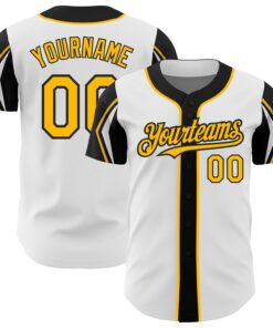 Custom White Gold-Black 3 Colors Arm Shapes Authentic Baseball Jersey
