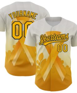 Custom White Gold-Black 3D Appendix Cancer Ribbon Authentic Baseball Jersey