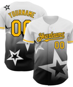 Custom White Gold-Black 3D Pattern Design Gradient Style Twinkle Star Authentic Baseball Jersey