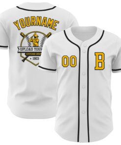 Custom White Gold-Black Authentic Baseball Jersey