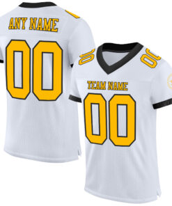 Custom White Gold-Black Mesh Authentic Football Jersey