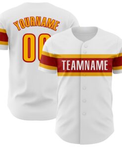 Custom White Gold-Red Authentic Baseball Jersey