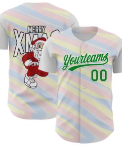 Custom White Grass Green 3D Funny Christmas Authentic Baseball Jersey
