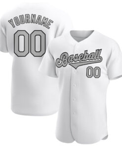 Custom White Gray-Black Authentic Baseball Jersey