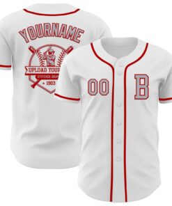 Custom White Gray-Red Authentic Baseball Jersey