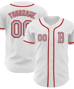 Custom White Gray-Red Authentic Baseball Jersey