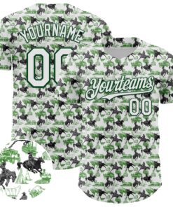 Custom White Green 3D Pattern Design Rodeo Cowboy Authentic Baseball Jersey