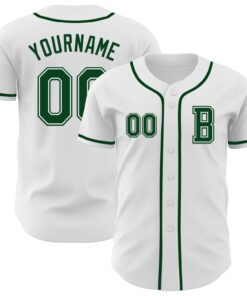 Custom White Green Authentic Baseball Jersey