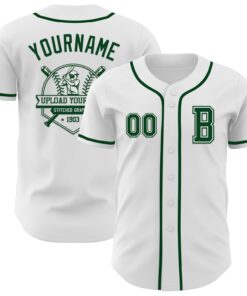 Custom White Green Authentic Baseball Jersey