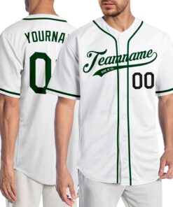 Custom White Green-Black Authentic Baseball Jersey