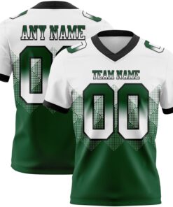 Custom White Green-Black Mesh Authentic Gradient Square Shape Flag Football Jersey