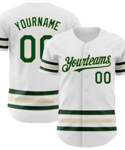 Custom White Green-Cream Line Authentic Baseball Jersey
