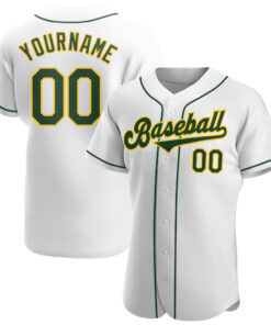 Custom White Green-Gold Authentic Baseball Jersey