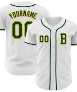 Custom White Green-Gold Authentic Baseball Jersey