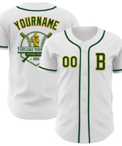 Custom White Green-Gold Authentic Baseball Jersey