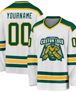 Custom White Green-Gold Hockey Jersey
