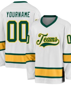 Custom White Green-Gold Hockey Jersey