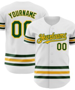 Custom White Green-Gold Line Authentic Baseball Jersey