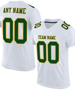 Custom White Green-Gold Mesh Authentic Football Jersey