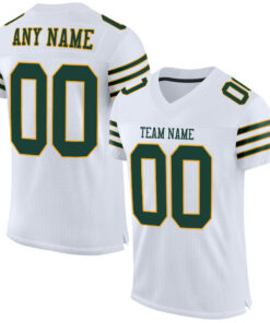 Custom White Green-Gold Mesh Authentic Football Jersey