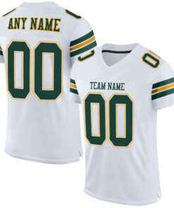 Custom White Green-Gold Mesh Authentic Football Jersey