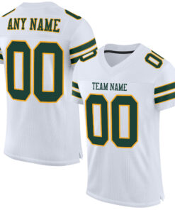 Custom White Green-Gold Mesh Authentic Football Jersey