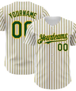 Custom White (Green Gold Pinstripe) Green-Gold Authentic Baseball Jersey