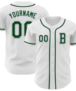 Custom White Green-Gray Authentic Baseball Jersey