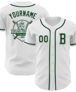 Custom White Green-Gray Authentic Baseball Jersey