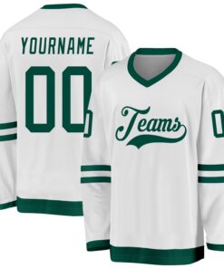 Custom White Green Hockey Jersey