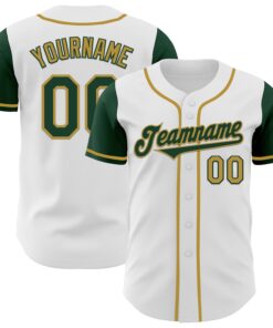 Custom White Green-Old Gold Authentic Two Tone Baseball Jersey
