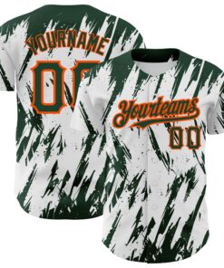 Custom White Green-Orange 3D Pattern Design Abstract Sharp Shape Authentic Baseball Jersey