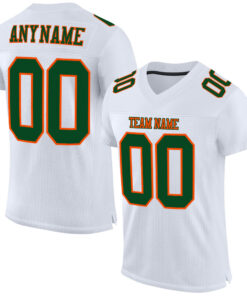 Custom White Green-Orange Mesh Authentic Football Jersey
