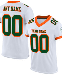 Custom White Green-Orange Mesh Authentic Football Jersey