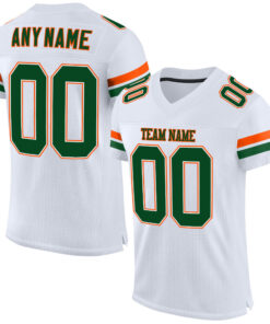 Custom White Green-Orange Mesh Authentic Football Jersey