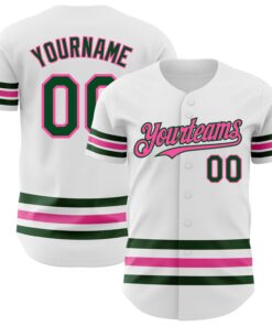 Custom White Green-Pink Line Authentic Baseball Jersey