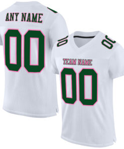 Custom White Green-Pink Mesh Authentic Football Jersey
