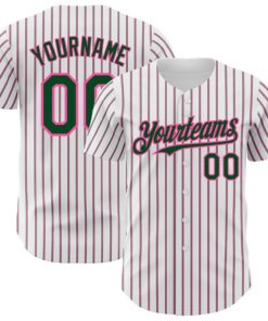 Custom White (Green Pink Pinstripe) Green-Pink Authentic Baseball Jersey