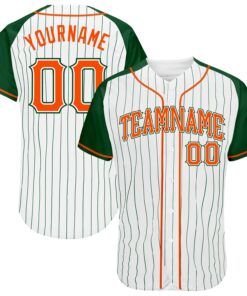 Custom White Green Pinstripe Orange-Green Authentic Raglan Sleeves Baseball Jersey