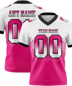 Custom White Hot Pink-Black Mesh Authentic Gradient Square Shape Flag Football Jersey