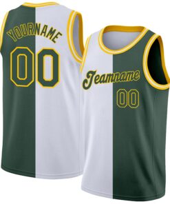 Custom White Hunter Green-Gold Authentic Split Fashion Basketball Jersey