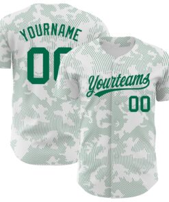 Custom White Kelly Green 3D Pattern Design Curve Lines Authentic Baseball Jersey
