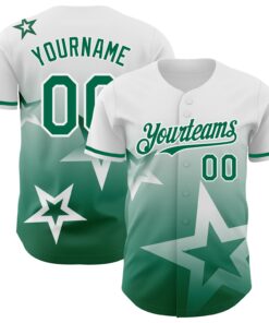 Custom White Kelly Green 3D Pattern Design Gradient Style Twinkle Star Authentic Baseball Jersey