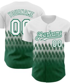 Custom White Kelly Green 3D Pattern Design Lines Authentic Baseball Jersey
