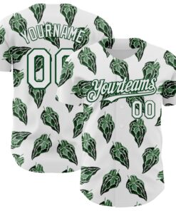 Custom White Kelly Green 3D Pattern Design Tropical Anthurium Crystal Authentic Baseball Jersey