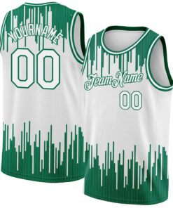 Custom White Kelly Green Abstract Vertical Lines Authentic City Edition Basketball Jersey