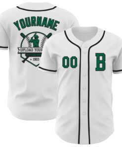 Custom White Kelly Green-Black Authentic Baseball Jersey